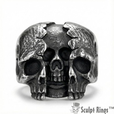 Sculpt Rings  Triple Skull Biker Ring, Edelstahl Gothic Schmuck