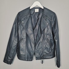 PRELOVED TU JACKET 10 BLACK FAUX LEATHER BIKER ZIP Ladies  RT40