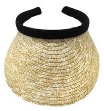 Women's Beige/Black Straw Visor Sun Hat Adjustable Solid Spring Summer One Size
