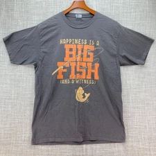 Happiness is A Big Fish And A Witness T-Shirt Fishing Tee Gift Unisex Large Gray