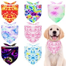 7 PCS Medium Tie Dye Dog Bandanas Hemming Seam Edge Pet Scarf Party Grooming