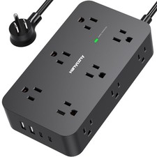 Power Strip Surge Protector with 12 Outlets 4 USB Ports 2 USB C , Black Flat ...