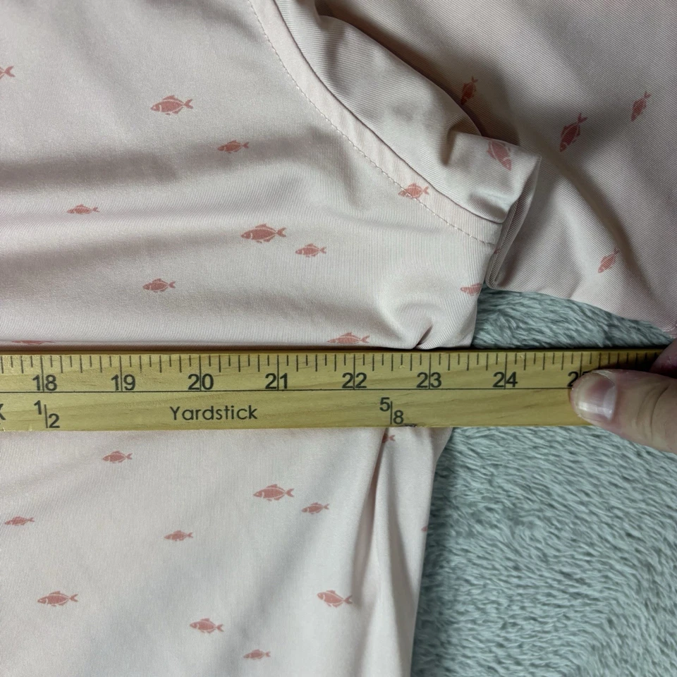 FootJoy Golf Shirt Polo Mens L Fish All Over Print Performance Preppy Pink Peach - Image 4 of 4