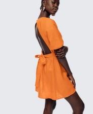 Reformation Size 4 • Irwin Orange Linen Mini Dress Open Back