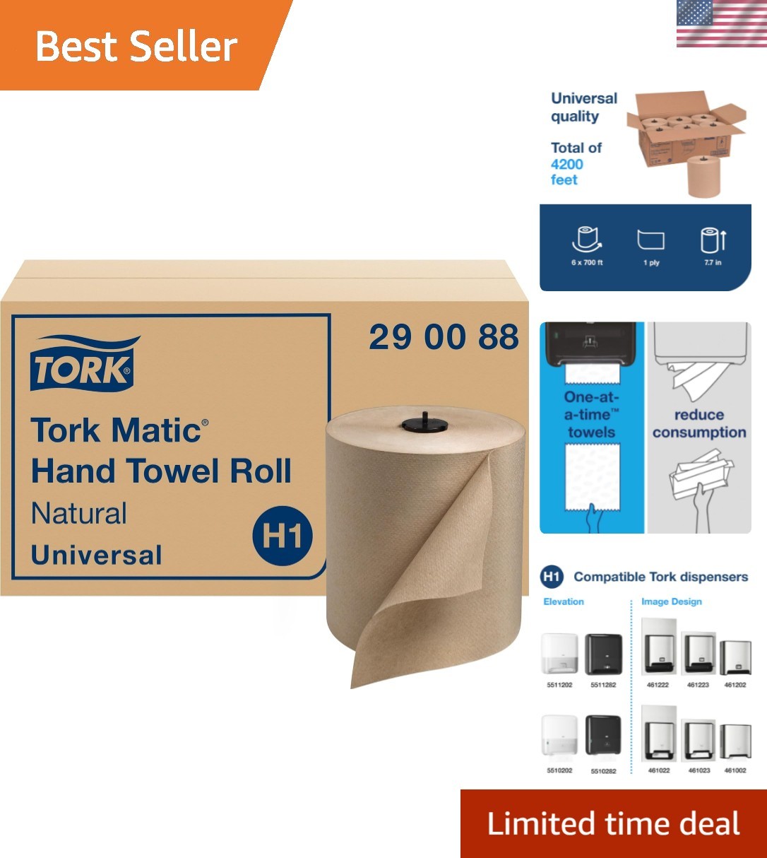 Roll Natural H1, Universal, 100% Recycled Fiber, 6 Rol...