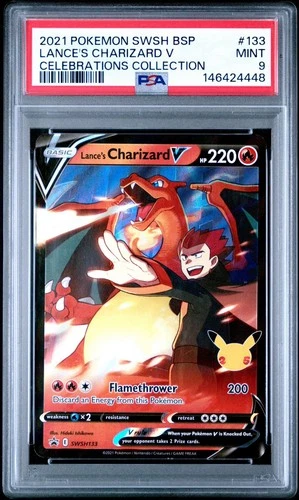 2021 POKEMON SWSH BLACK STAR PROMO CELEBRATIONS COLL LANCE'S CHARIZARD V PSA 9