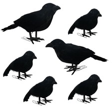 6 Pack Halloween Black Feathered Crows, 5.7" 8.7" Realistic Feathered Black...
