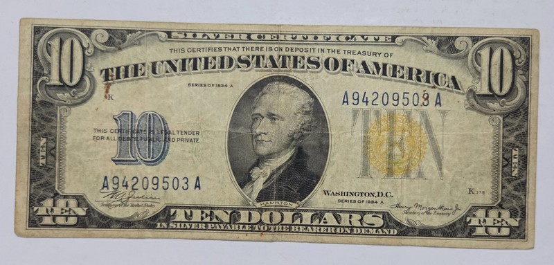 1934-A $10 Ten Dollar Silver Certificate WWII North Africa Emergency Issue Note