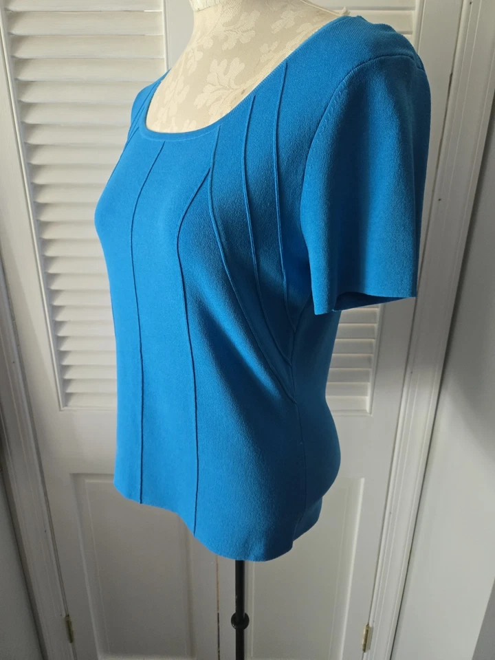 Suéter Top Spenser Jeremy Azul Cuello Redondo Tejido Elástico Clásico Chic Para Mujer’s Foto 4 de 4