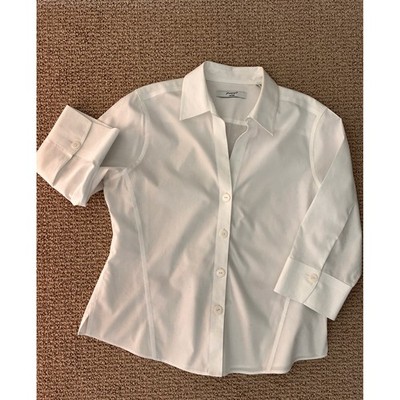 Foxcroft NYC Paityn Non-Iron White Button Down Shirt 3/4 Sleeve Womens 14P