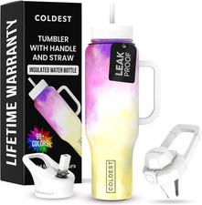Coldest Tumbler with Handle and Straw, 100% Leak Proof Insulated Tumbler with Li