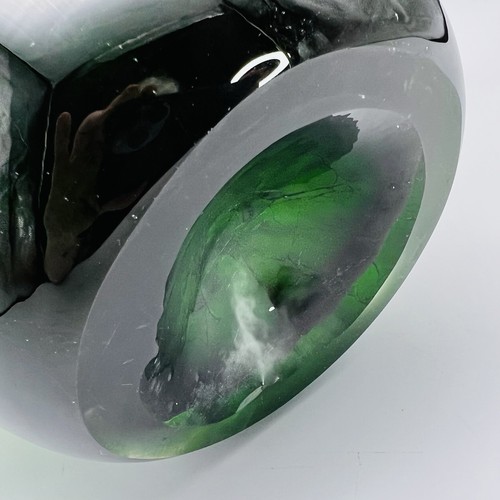 Krosno CASED ART GLASS Vase Bowl OPEN LOOP ABSTRACT Green & White SCULPTURE 2/2 - Picture 23 of 24