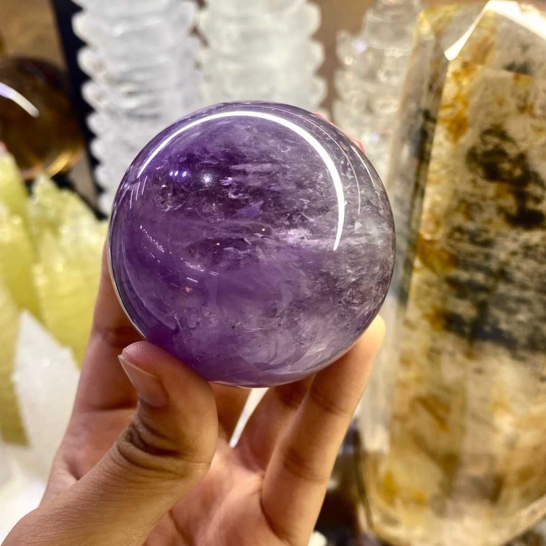 310g Top Natural Amethyst Quartz Sphere Crystal Ball Reiki Healing Home Decor