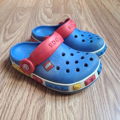 Boys toddler Crocs Lego Shoes Slip on Lego Blue and Red  Size 6-7