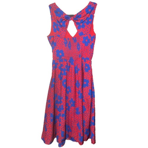 Retro Floral ModCloth Sleeveless Cutout Smocked Back Above Knee Dress (S) - Picture 5 of 10