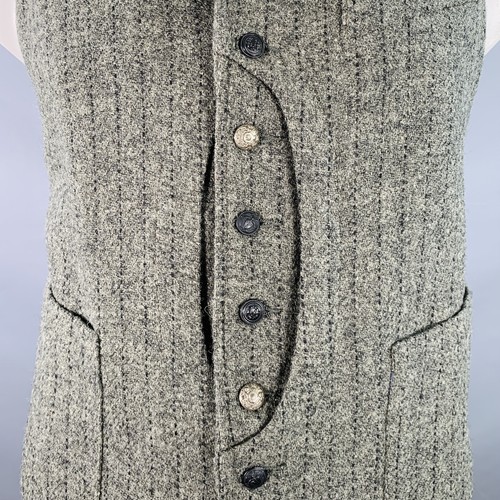 MONITALY Size XXL Grey Black Stripe Virgin Wool Notch Lapel Vest - Picture 2 of 7