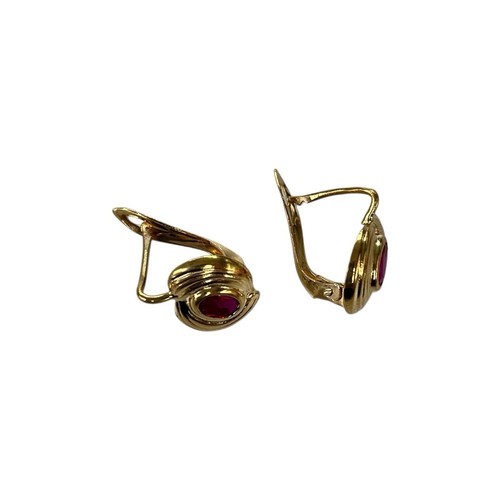 18ct 18k Yellow Gold Created Red Ruby Hook Earrings 2.45 Grams. Brand New - Picture 5 of 9