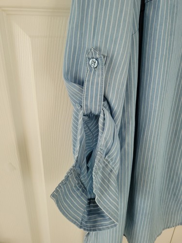 Zac & Rachel Woman Size 2X Tunic Roll Tab Sleeves Shark Bite Hem Blue Stripe NWT - Picture 3 of 8