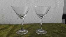 Vtg Libbey Z-Stem Clear Martini Cosmo Cocktail Set 2 Bent Zig-Zag Stem Glasses