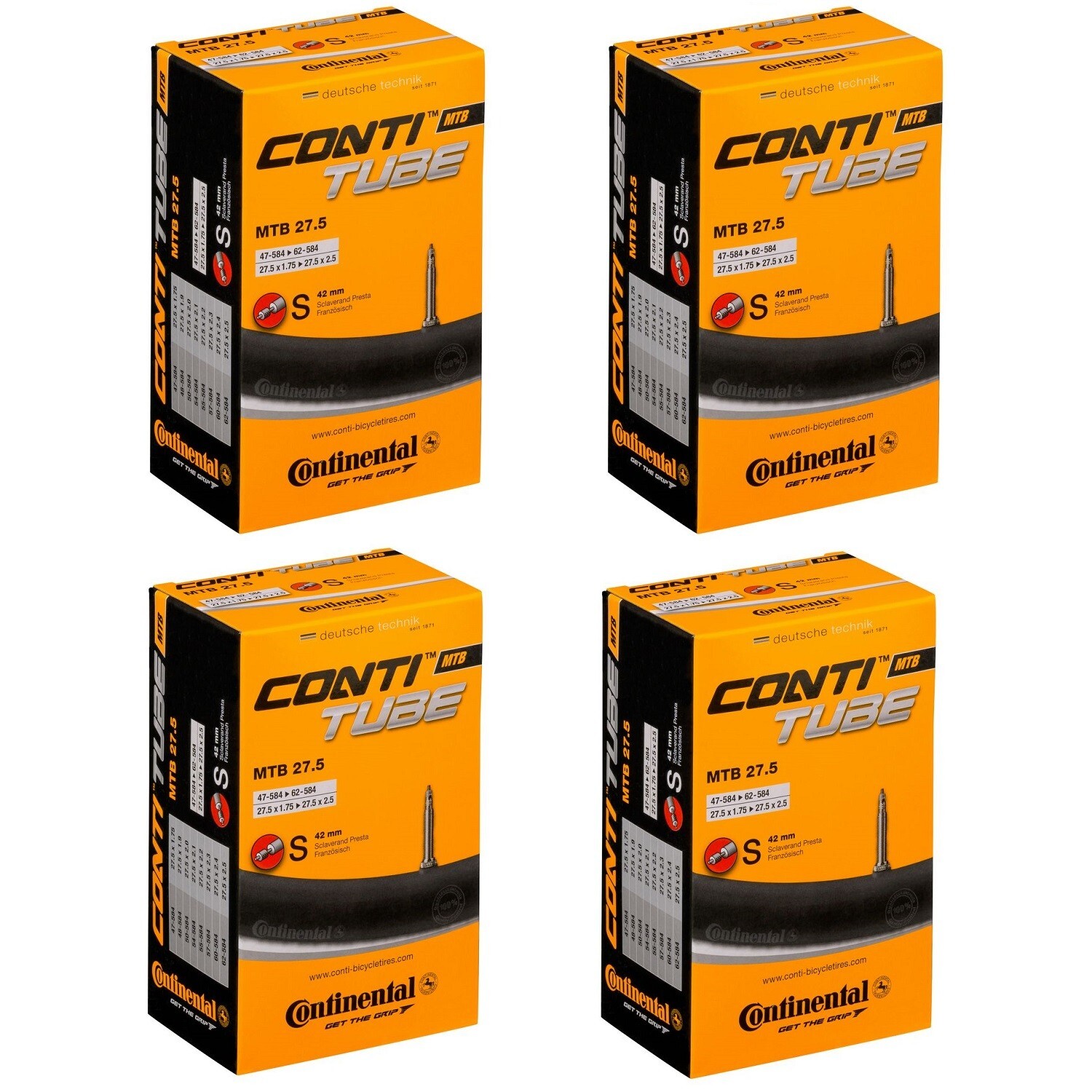 4x Continental Inner Tube 27.5"" x 1.75"" - 2.50"" - 42mm Presta Valve - MTB