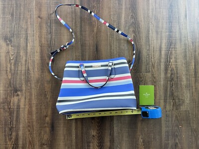 Kate Spade Purse Blue New York Evangelie Laurel Way Striped Satchel  Crossbody