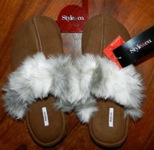 Scuff Slippers Brown Faux Fur Style Co Women size Large 9-10 New