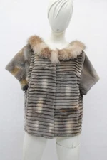 SHOWROOM NEW SHEARED MUSKRAT & FOX FUR SHORT SLEEVE JACKET WOMEN WOMAN SIZE 4 S