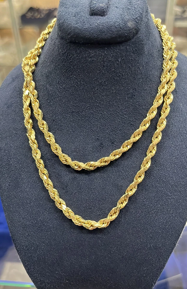 14K Yellow Gold Rope Chain Necklace 5mm -Unisex 22,24,26 Inch