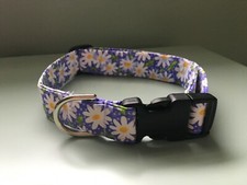 Purple with White Daisies Dog Collar  Leash