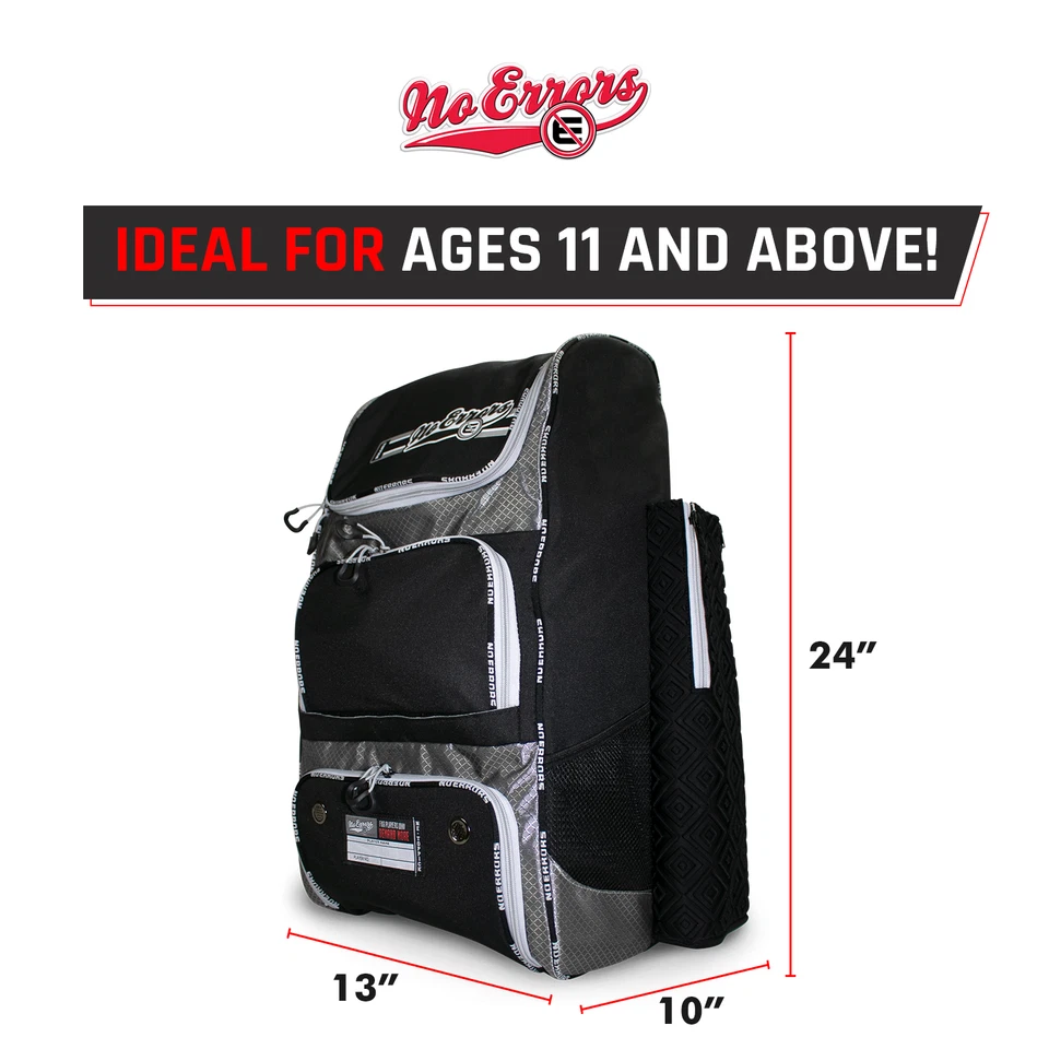 No Errors Top Pick Baseball & Softball Backpack Holds DualGloves, 4 Bats,Helmet - Image 4 of 4