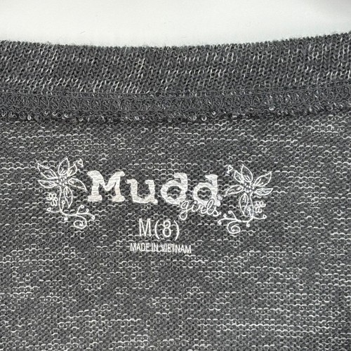 Mudd Girls Medium 8 Pullover Knit Top Charcoal Gray Horse Graphic Ruched Hem - Picture 4 of 8