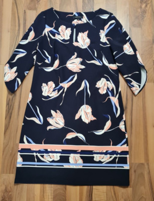 Comma, Kleid Gr 40 M festlich Dunkelblau Blumen selten getragen guter Zustand