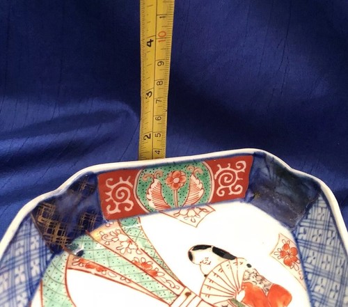 Japanese Meiji Imari Arita Porcelain Hand Painted Octagonal Snack Bowl Kabuki - Picture 11 of 18
