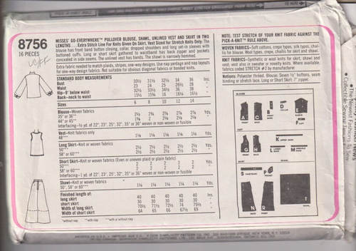 8756 SIMPLICITY c.1978 - BLOUSE VEST SKIRT in 2 Lengths & SHAWL - Sz 12 B 34" - Picture 2 of 2