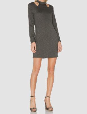 Lanston Women's Gray Solid Long-Sleeve Mock-Neck Cutout Dress Size XS | eBay