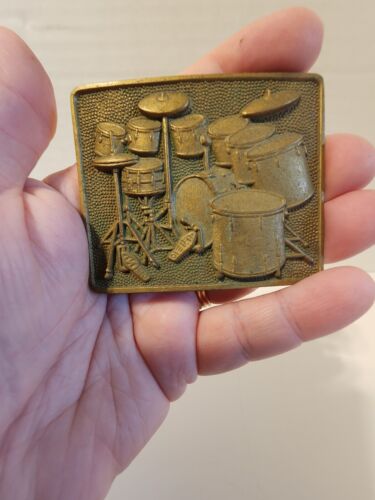 Vintage 1980 Baron Buckles Solid Brass Belt Buckle Drum Set Band Music Taiwan - Picture 2 of 8