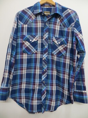 Plainsman Western Shirt Mens Large Plaid Long Sleeve Pearl Snap Western Cowboy