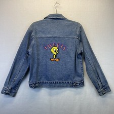 Vtg Warner Bros Looney Tunes Tweety Denim Trucker Jean Jacket M 2000 Embroidered