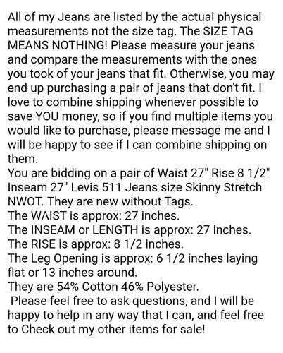 Boys Levis 511 Jeans size 27 x 27 Skinny Stretch NWOT Blue - Picture 3 of 7
