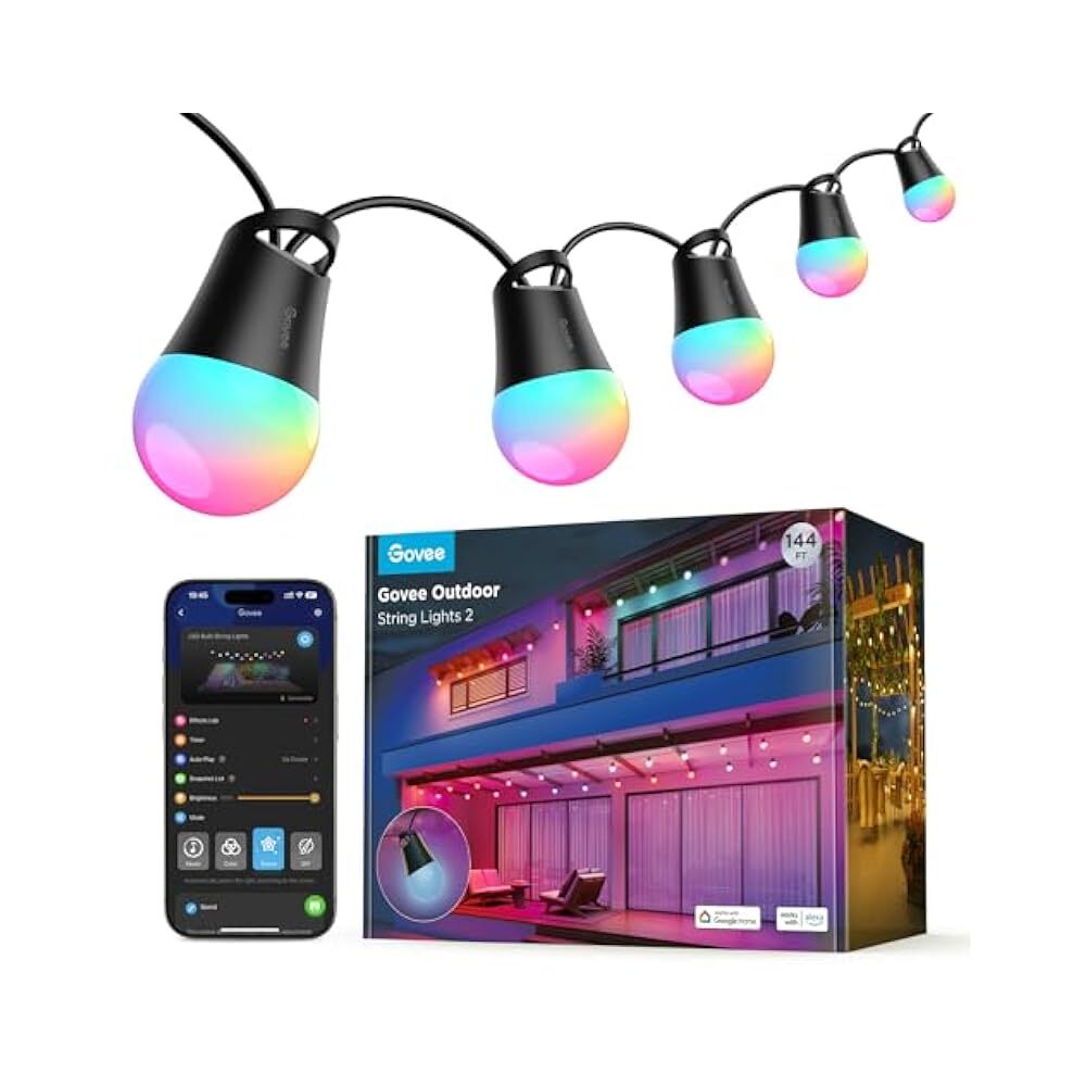 144ft RGBICW Smart Outdoor String Lights with App Control for Festive Decor