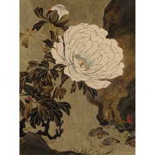 Zeshin Peonies Flower Japanese Laquer Painting Canvas Wall Art Print Poster