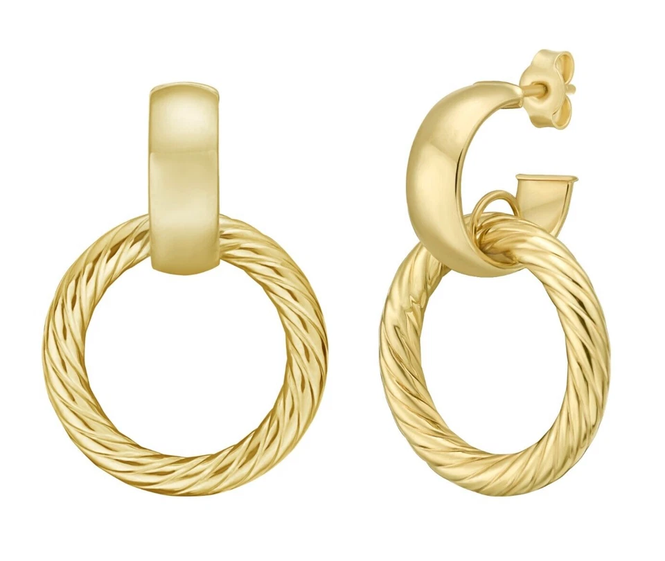 Pendientes llamadores de puerta círculo trenzado con cable italiano de oro amarillo de 14k de 29 mm 2,8 gramos