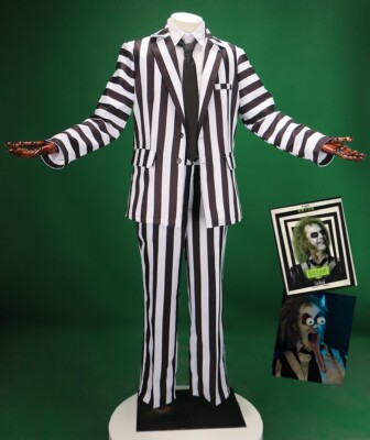 Beetle Juice Cosplay Costume Adam Men Black White Striped Jacket Uniform