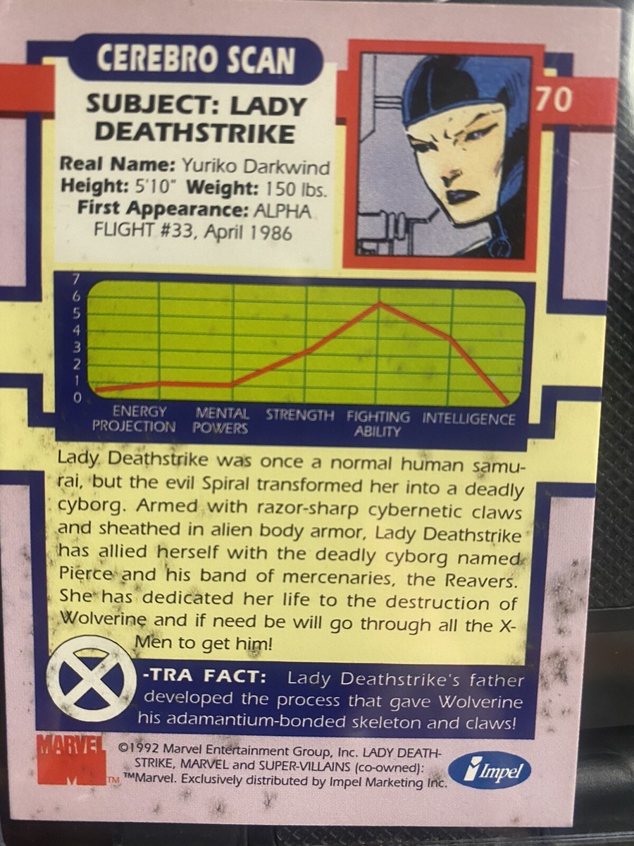アメコミ LV426 1992 Marvel Comic Impel Super-Villains Lady Deathstrike #70 X-Men