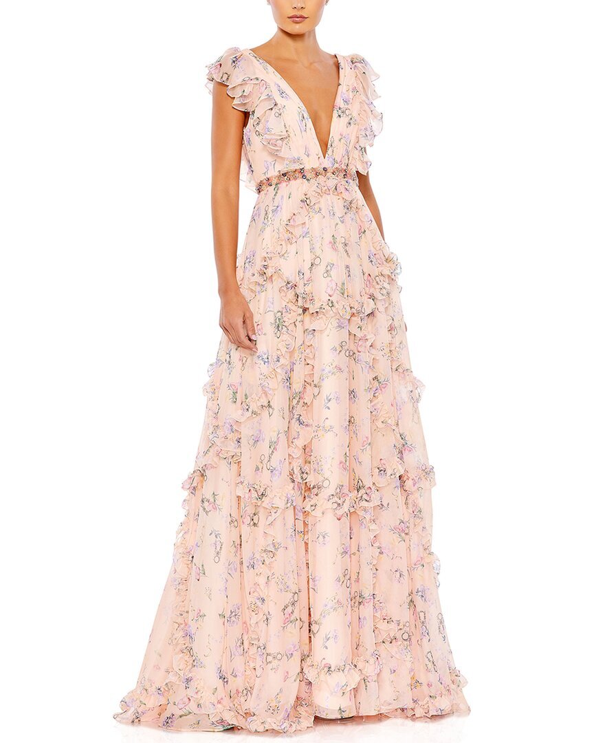 Женское платье с коротким рукавом и оборчатым цветочным принтом Mac Duggal
