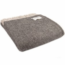 TWEEDMILL TEXTILES 100% Wool Blanket HERRINGBONE CHARCOAL GREY SILVER KNEE RUG