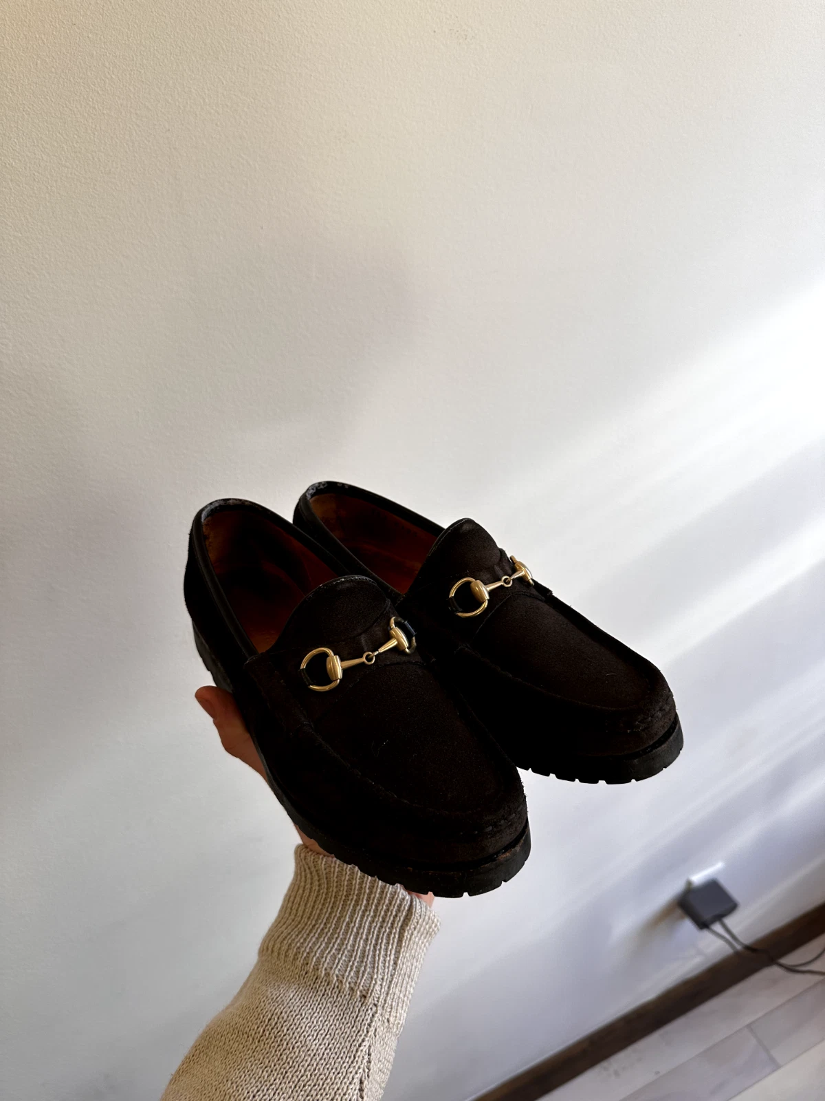 Mocassins vintage Gucci semelle compensée en daim   Taille 6