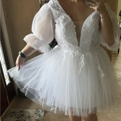 Custom White Poofy Shower/ Wedding Knee Length Dress: Size 16W