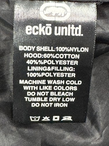 Ecko Unltd Nylon Puffer Weste Herren M schwarz Full Zip Kapuze ärmellos Logo - Bild 11 von 11
