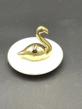 Gold Sculptural Swan Ring Holder/Trinket Dish with Gold Trim